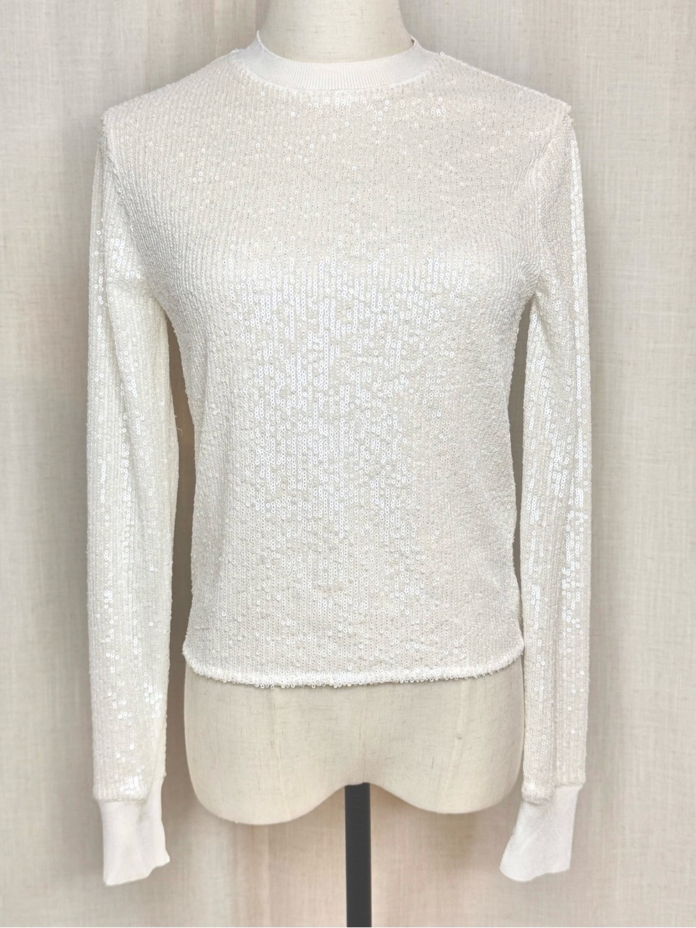 AllSaints Juela Sequin Sweater Top White Long Sleeve Size XS